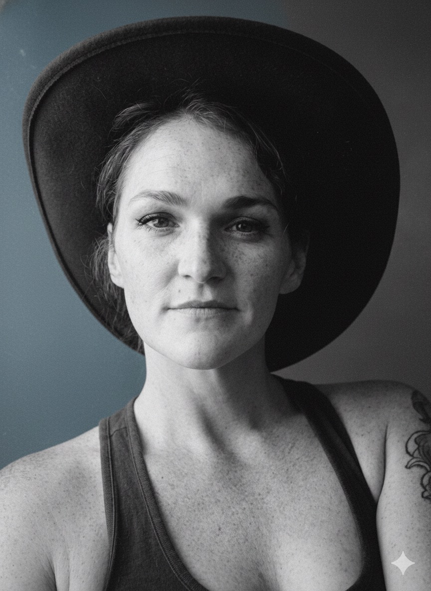 Black and white portrait of Jenna Leigh West